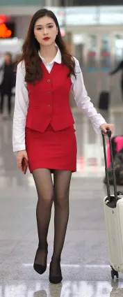 最新街拍氣質空姐制服黑絲大長腿美麗動人
