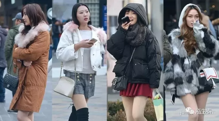 街拍厲害了，極寒天辣妹光腿秀性感！