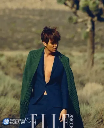 李敏鎬《elle》雜志封面寫真，身穿西裝真空上陣