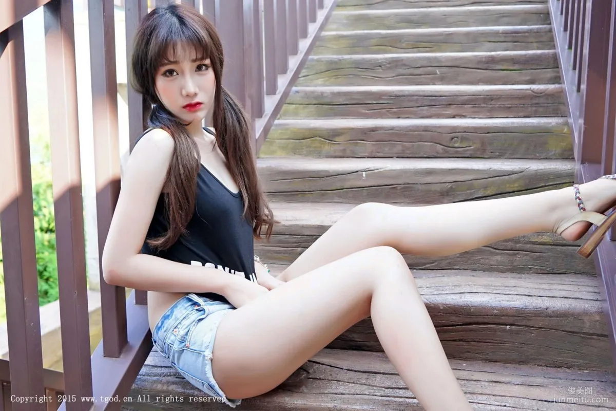 Akiki Zhu Ruomu, Yunman Travel Shoot, Denim Hot Pants, Sheer Gauze Girl Series [TGOD] Photo Set photo 14
