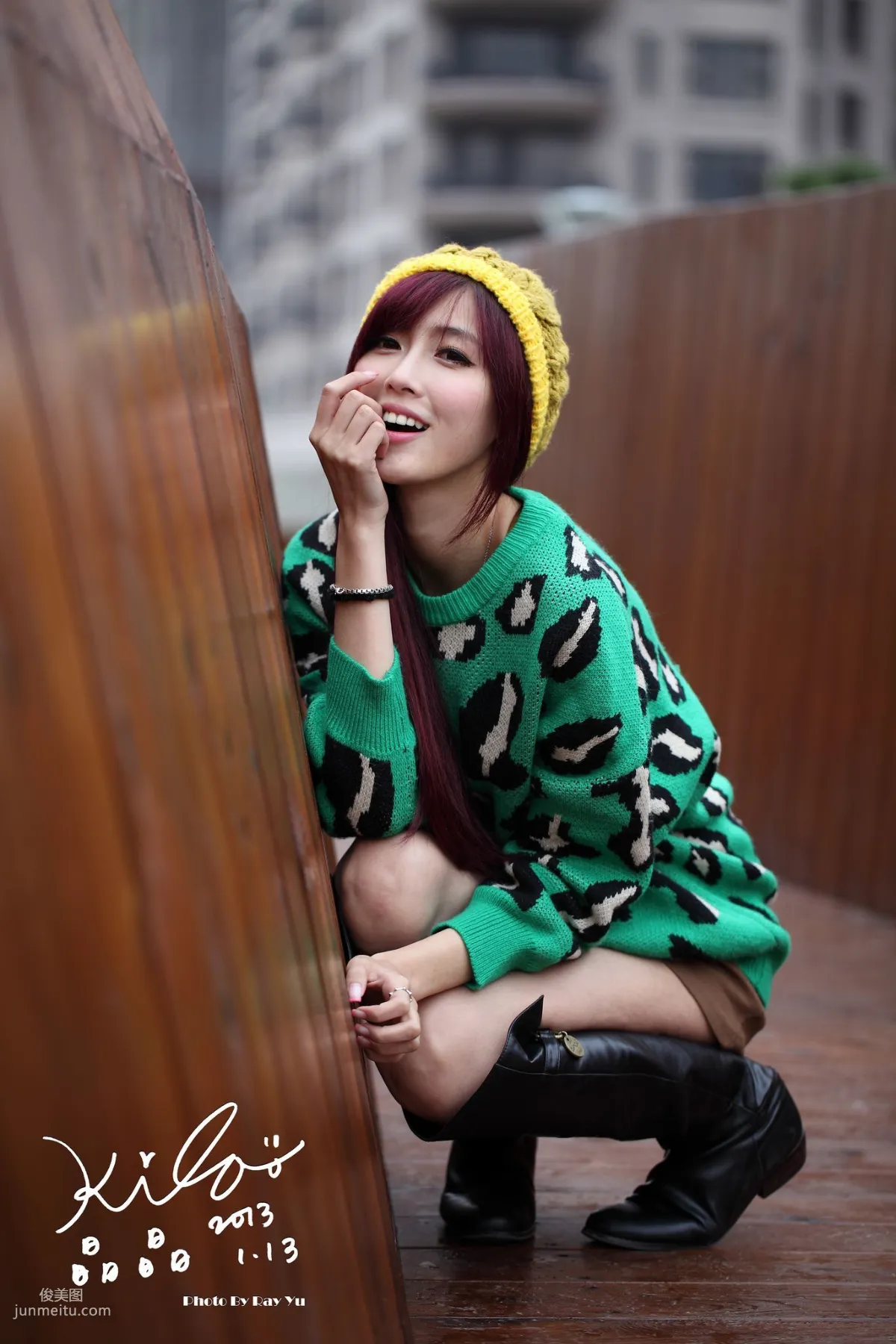 Taiwan Model Liao Tingling/Kila Jingjing, Green Long Coat + Long Boots, Street Snap Photo Set photo 68