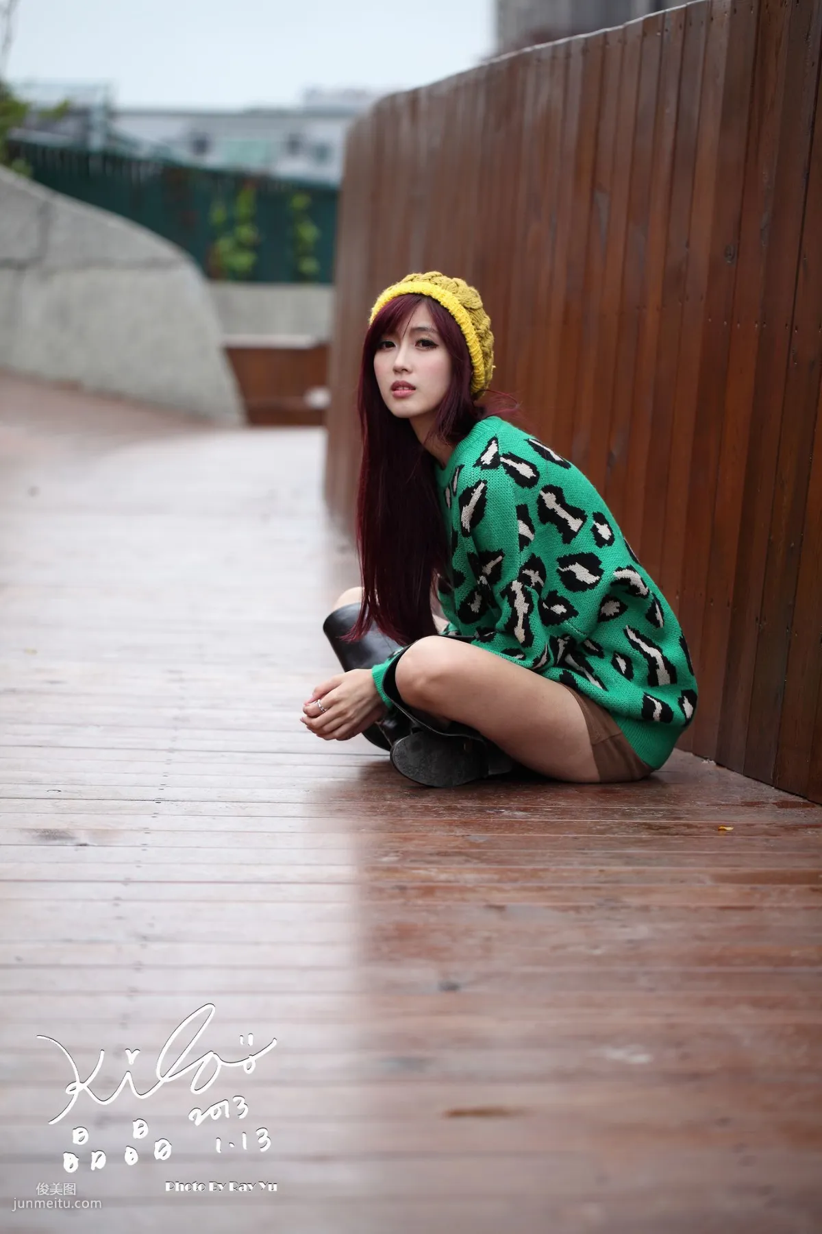 Taiwan Model Liao Tingling/Kila Jingjing, Green Long Coat + Long Boots, Street Snap Photo Set photo 81