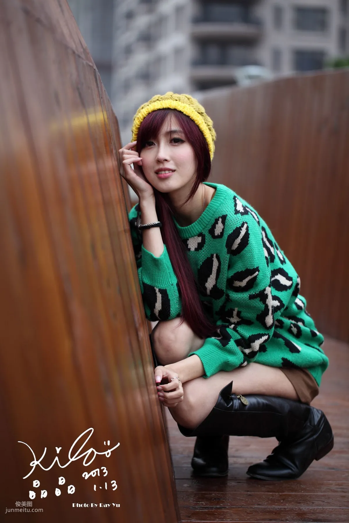 Taiwan Model Liao Tingling/Kila Jingjing, Green Long Coat + Long Boots, Street Snap Photo Set photo 34