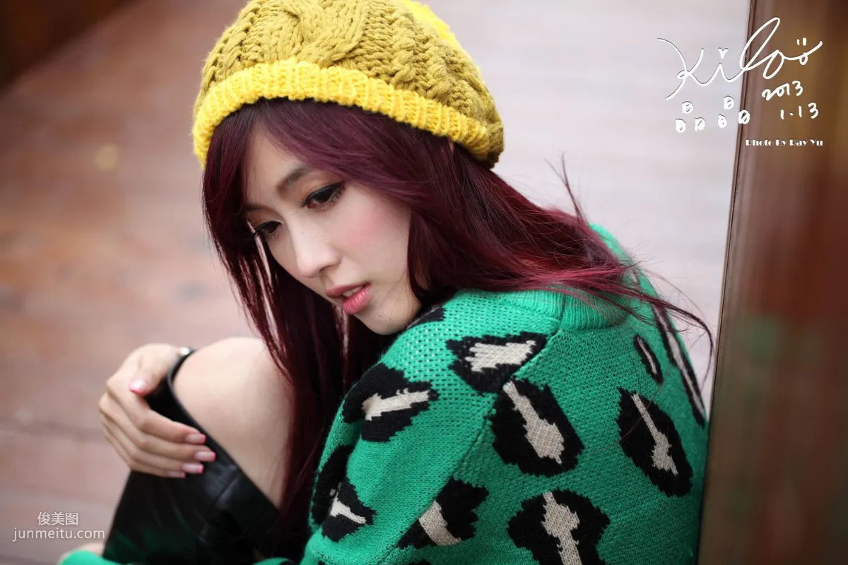 Taiwan Model Liao Tingling/Kila Jingjing, Green Long Coat + Long Boots, Street Snap Photo Set photo 40