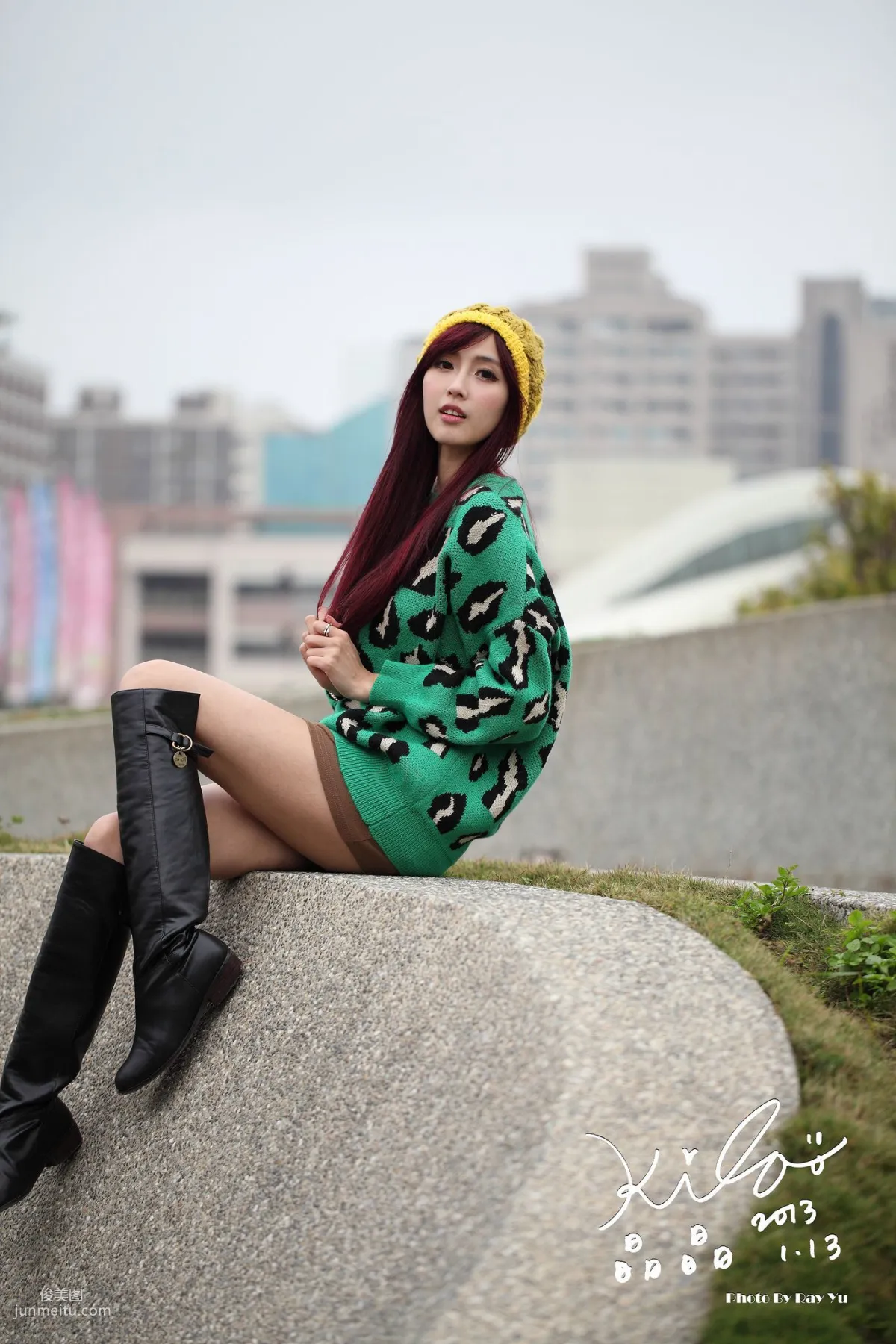Taiwan Model Liao Tingling/Kila Jingjing, Green Long Coat + Long Boots, Street Snap Photo Set photo 64