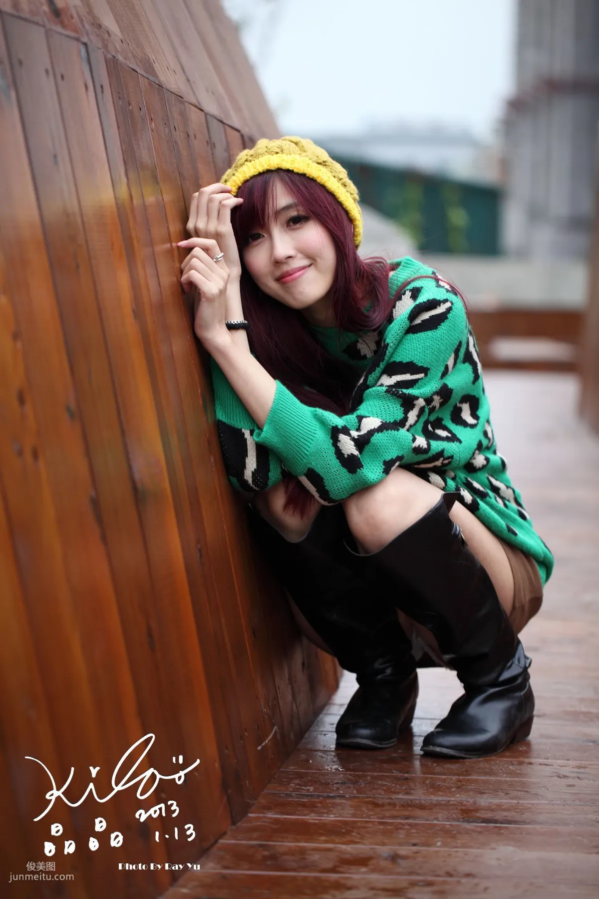 Taiwan Model Liao Tingling/Kila Jingjing, Green Long Coat + Long Boots, Street Snap Photo Set photo 72