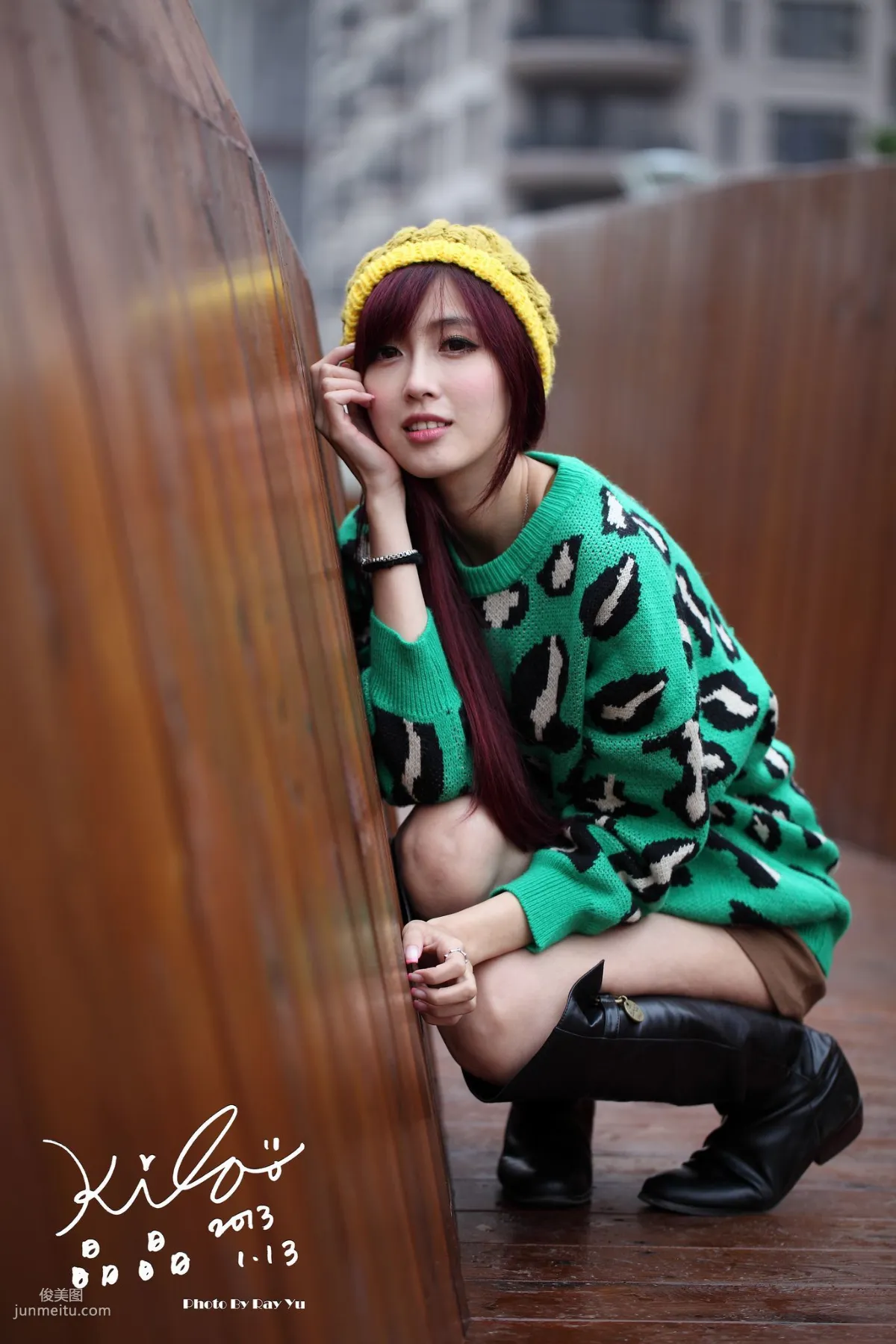 Taiwan Model Liao Tingling/Kila Jingjing, Green Long Coat + Long Boots, Street Snap Photo Set photo 69