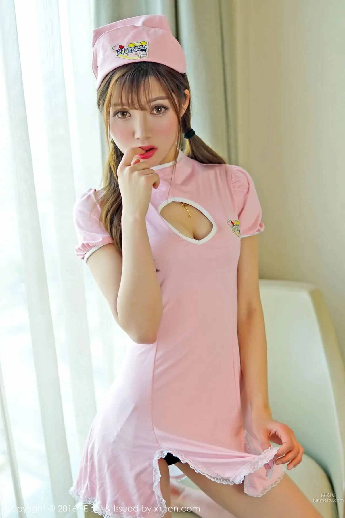 Naicha Emily Leopard Lingerie, Nurse Uniform, Ultra Short Denim Shorts [FeiLin] Vol.036 Photo Set photo 21