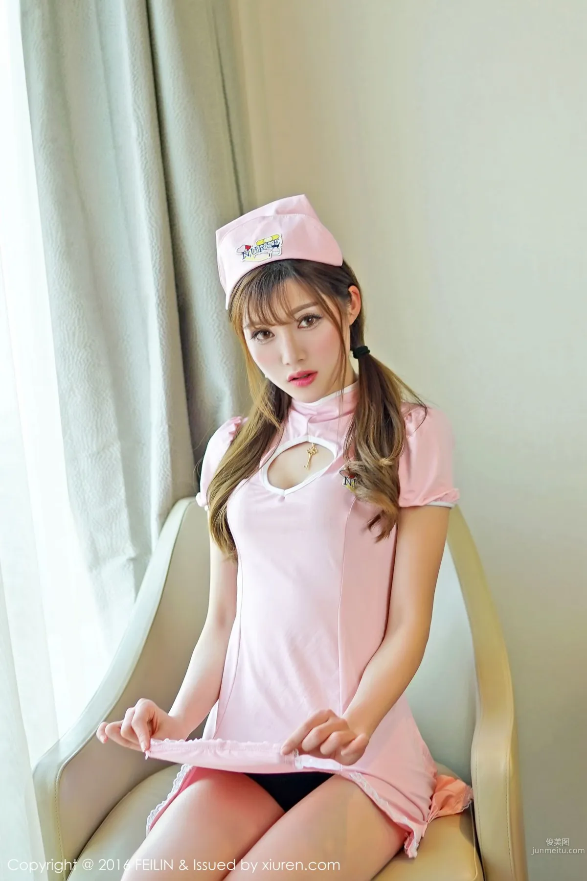 Naicha Emily Leopard Lingerie, Nurse Uniform, Ultra Short Denim Shorts [FeiLin] Vol.036 Photo Set photo 15