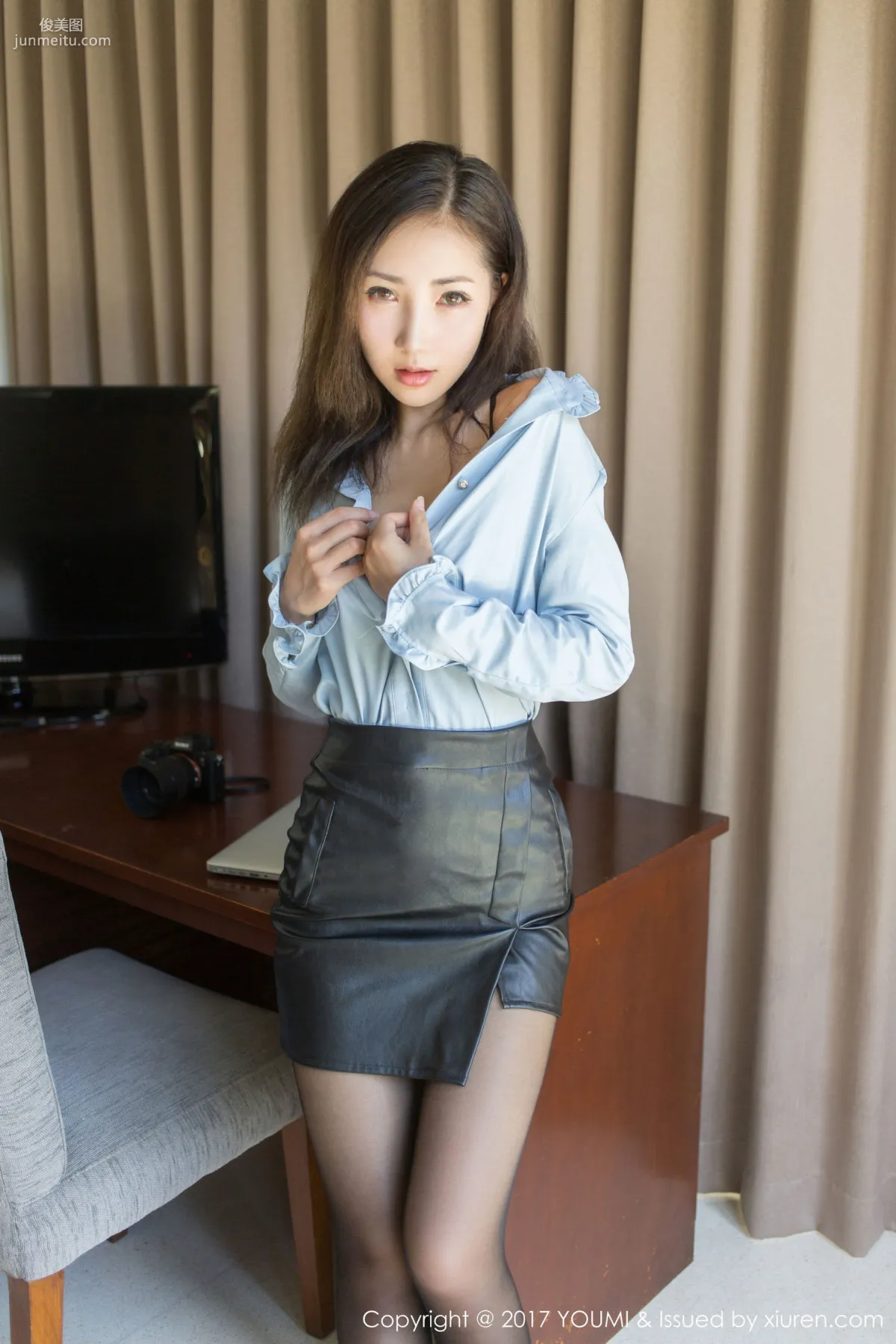 Yumi- Youmei, Shirt Black Stockings OL and Pool Wet Body, [YouMi] Vol.044, Photo Set photo 48