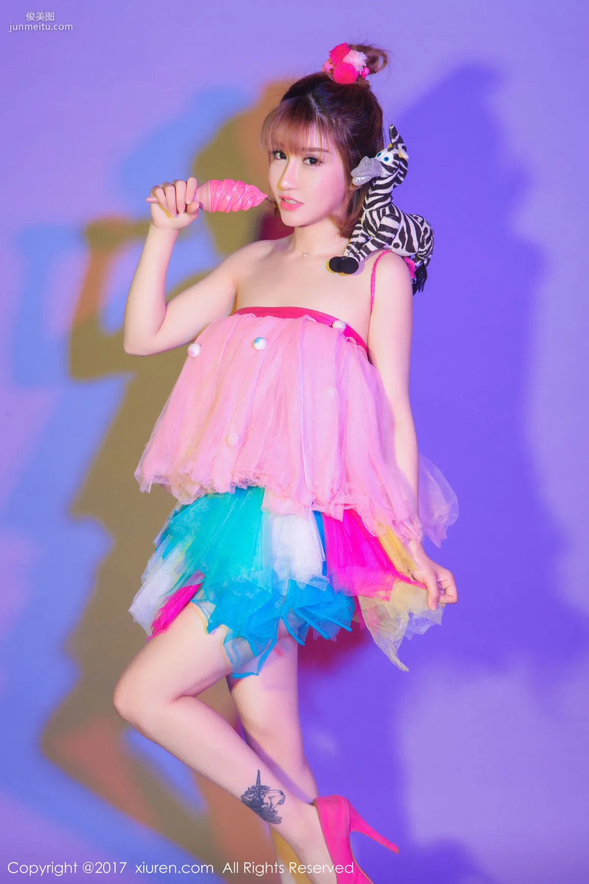 K8 Aojiao Mengmeng Vivian "COS Super Sonico + Dreamy Rainbow Skirt" [XiuRen] No.722 Photo Set photo 8