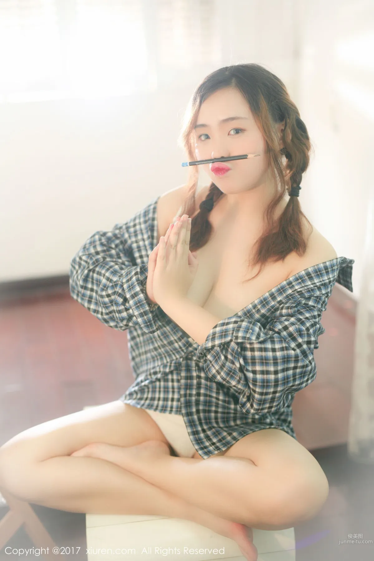 Miai Demon 'Plaid Shirt + Semi-Sheer Lingerie Series' [XiuRen] No.754 Photo Set photo 15