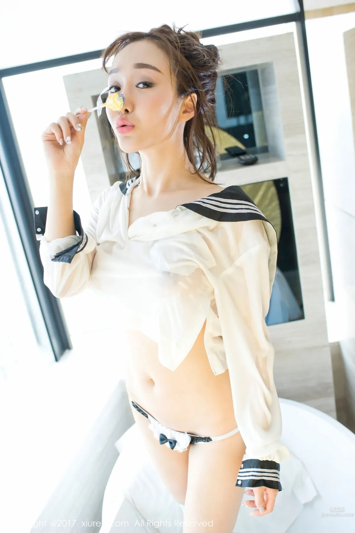 Gu Can, Transparent School Uniform Wet Body and Strap High-Cut Temptation [XiuRen] No.779 Photo Set photo 47