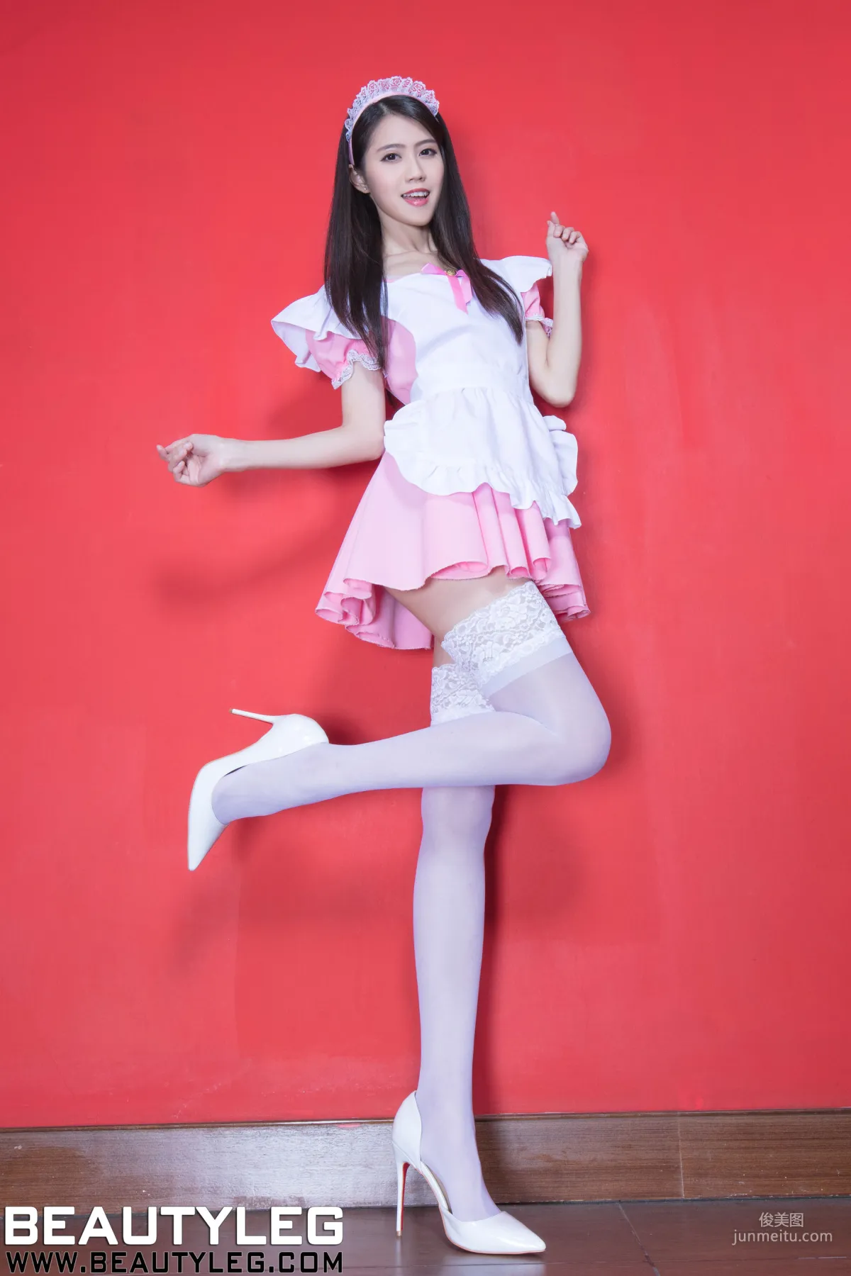 Leg Model Candy Liao Kandi, Black Stockings OL + Pink Maid [Beautyleg] NO.1522 Beautiful Legs Photo Set photo 4