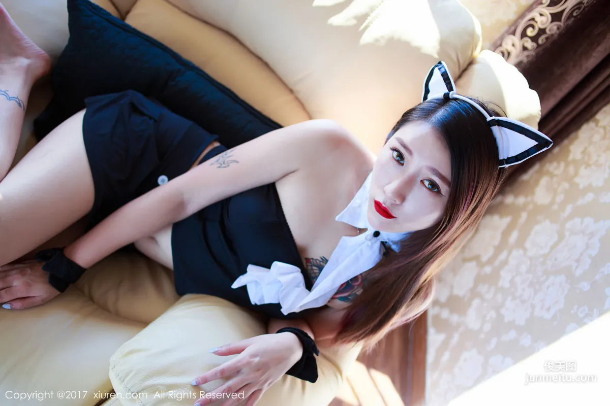 Du Huahua, Cute Cat-Ear Maid Outfit, High-Slit School Swimsuit [XiuRen] NO.843 Photo Set photo 1