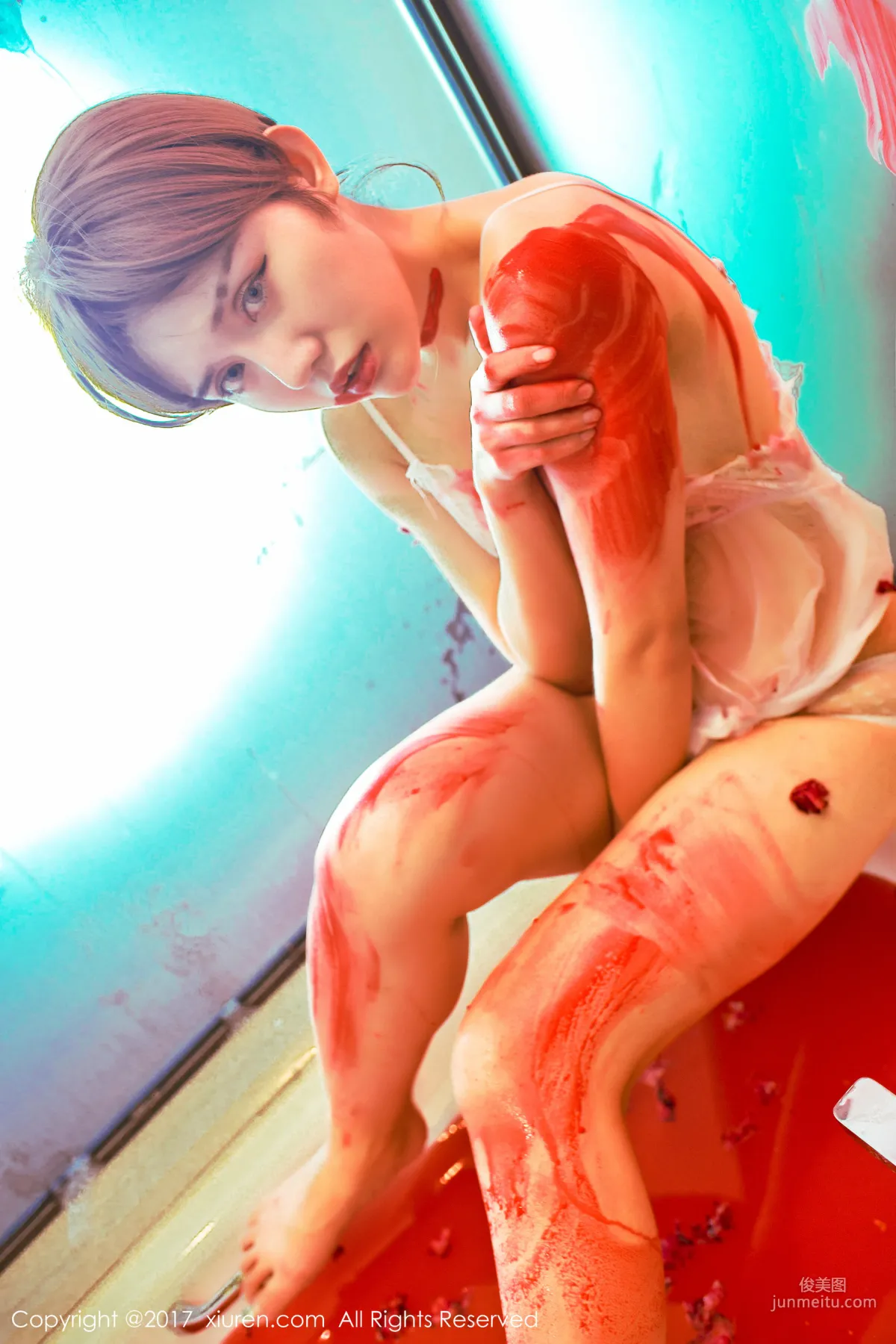 NINA the Rabbit, Half-Naked Bed Sheet Roll and Bloody Bathtub Wet Body [XiuRen] NO.840 Photo Set photo 38