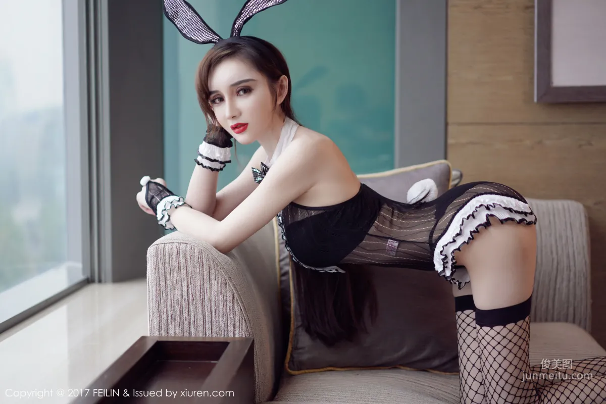 waya Xiao Diji, Net Stockings Bunny Girl + Black Stockings Temptation [FeiLin] VOL.120 Photo Set photo 13