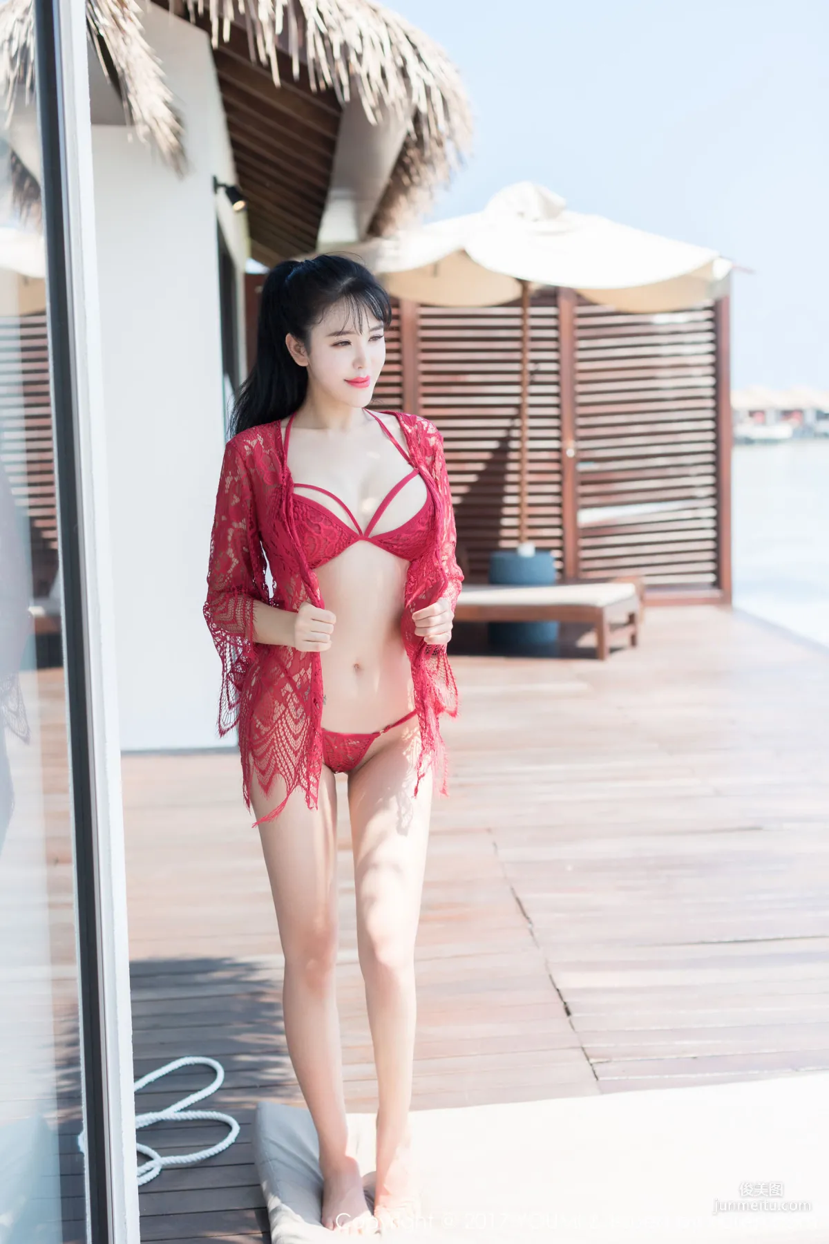 Liu Yuer, Red Cutout Lingerie + Black Vacuum Nightgown [YouMi] Vol.101 Photo Set photo 11