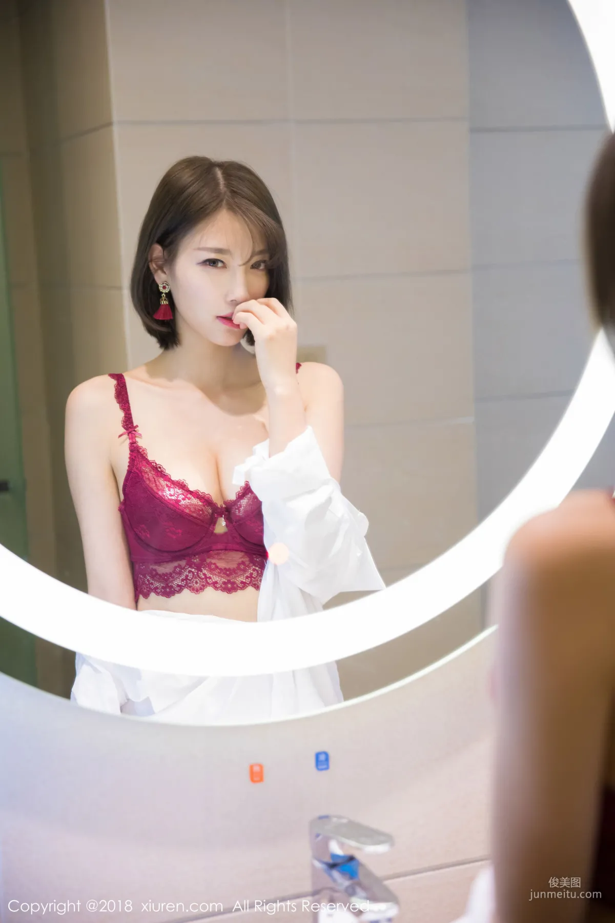 Yang Chenchen sugar, Blue Dress + White Shirt + Lace Lingerie [XiuRen] No.919 Photo Set photo 48