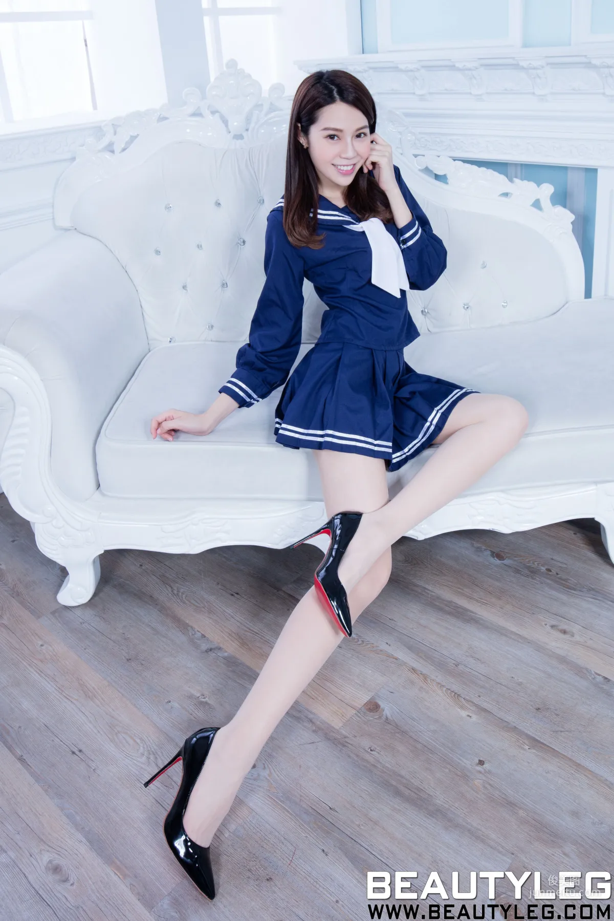 Leg Model Christine, Sailor Suit School Uniform + Black Stockings Skirt Suit [Beautyleg] No.1573 Photo Set photo 20