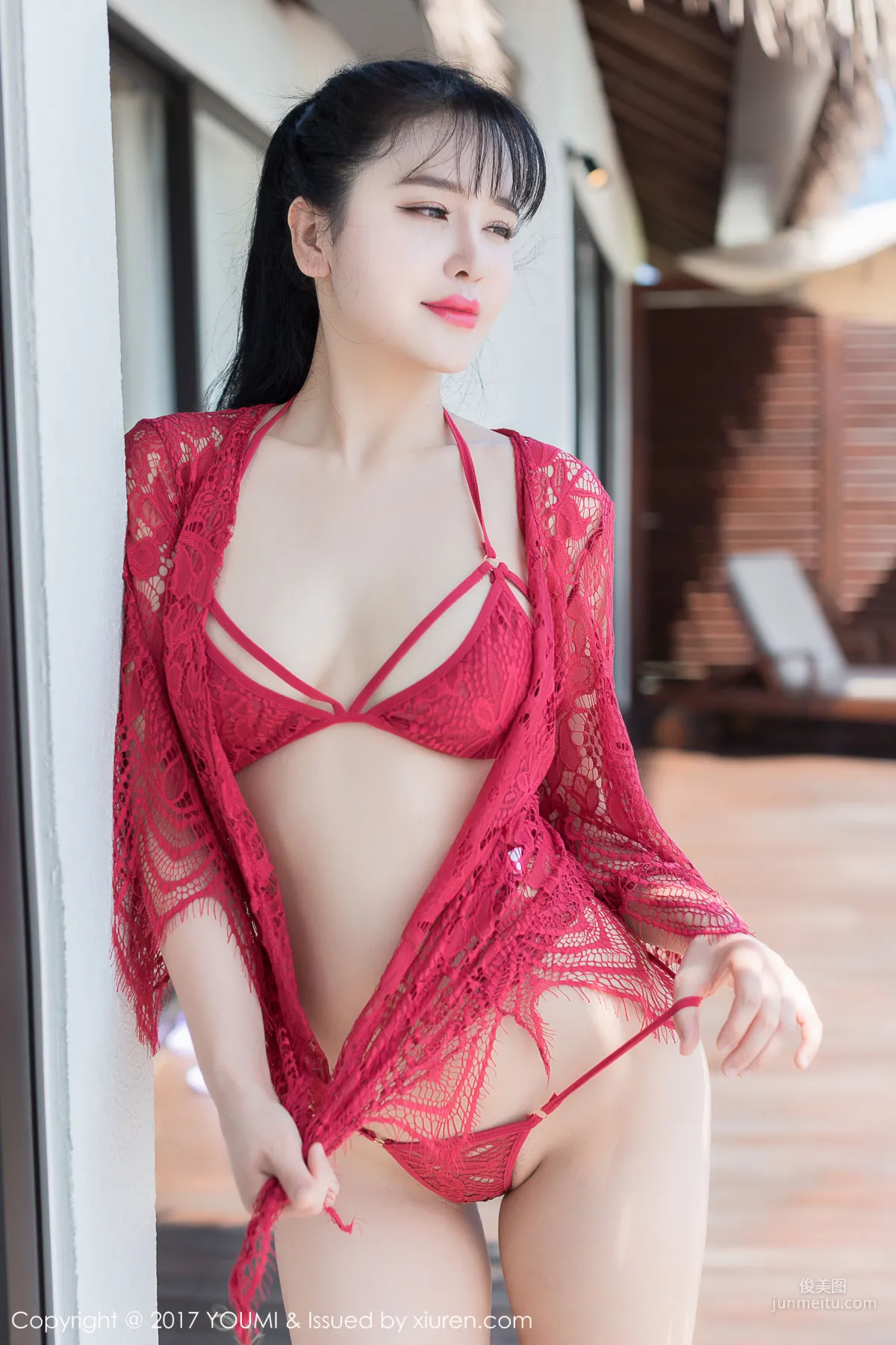 Liu Yuer, Red Cutout Lingerie + Black Vacuum Nightgown [YouMi] Vol.101 Photo Set photo 6