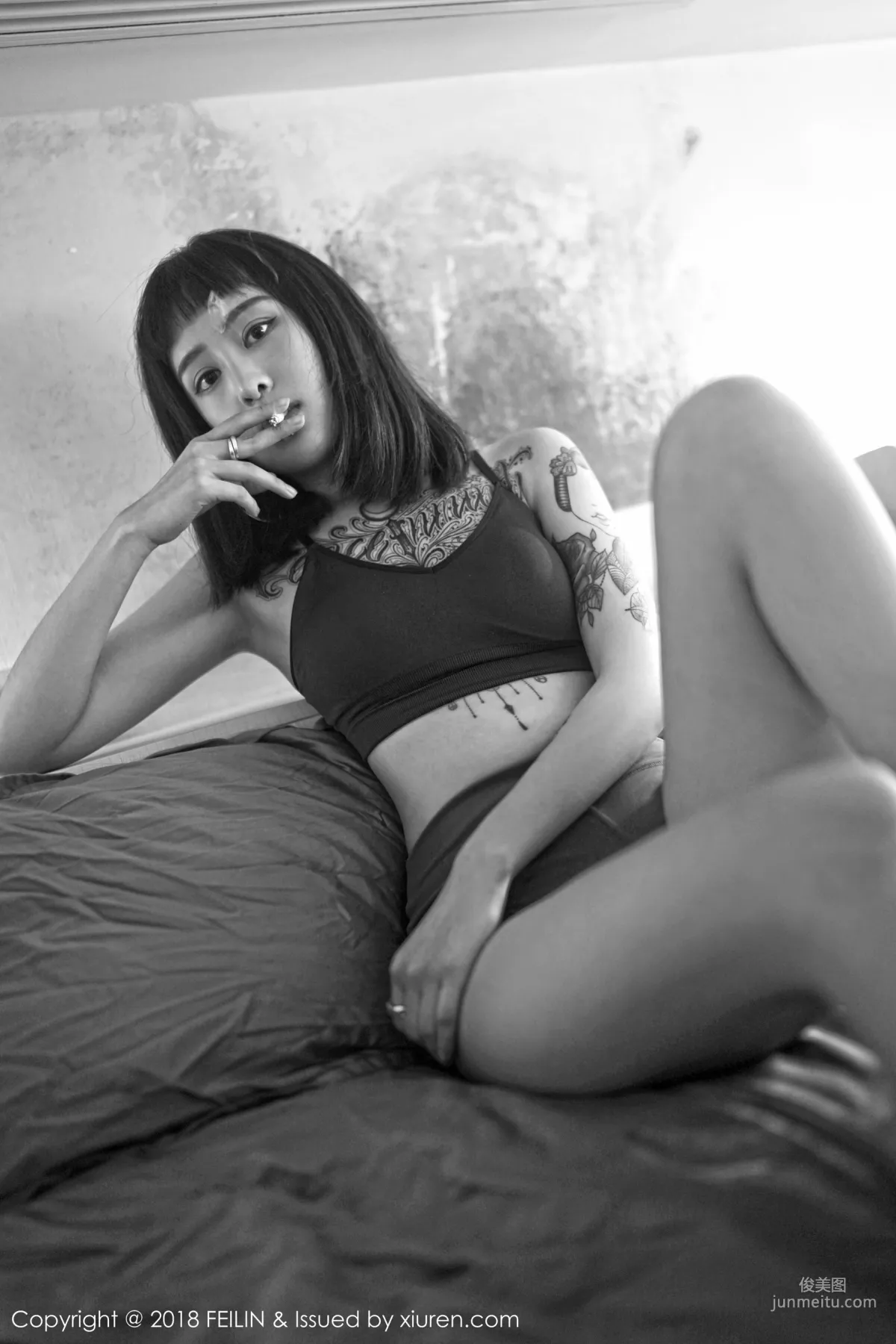 Zhao Yixuan, Cigarettes, Tattoos, Black and White Style Photos [FeiLin] VOL.129 Photo Set photo 4