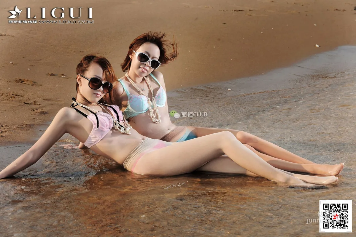 腿模Vicky&桃子《沙滩肉丝》 [丽柜Ligui] 写真集19