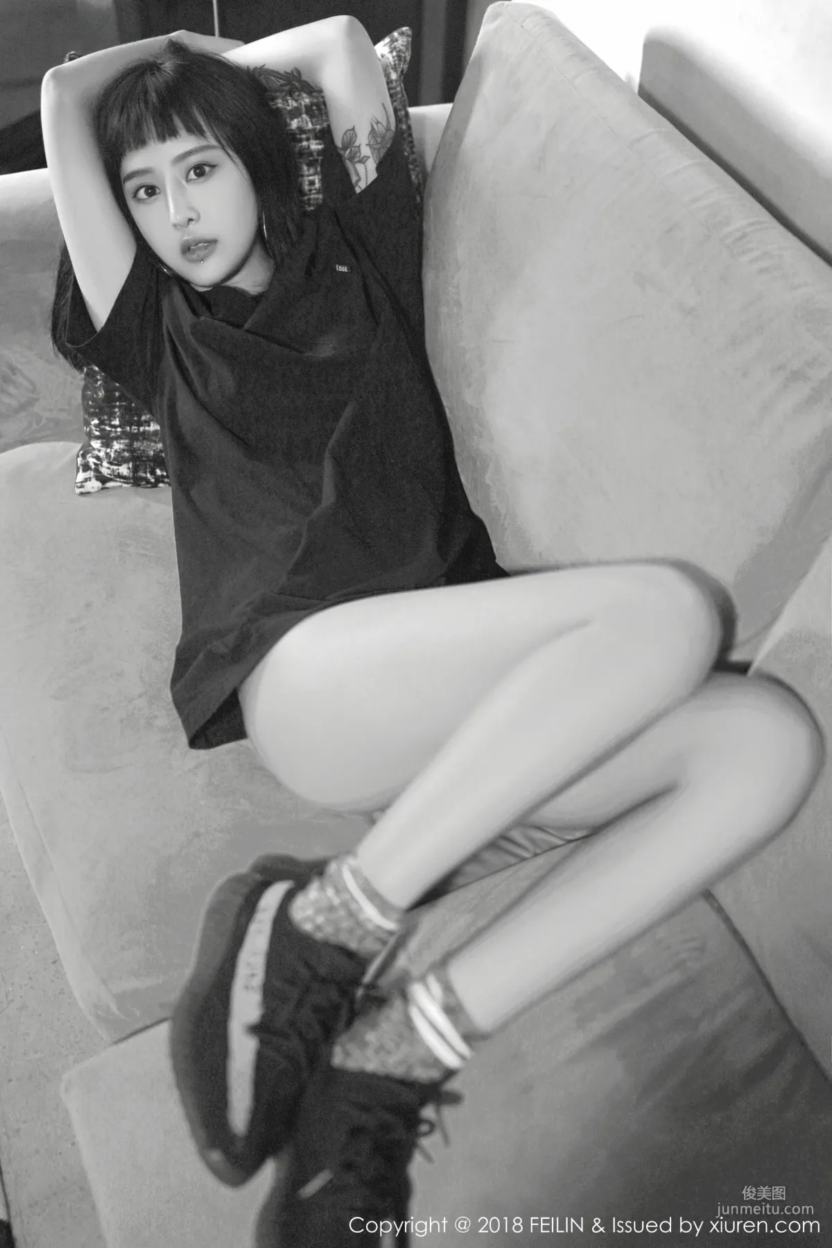 Zhao Yixuan, Cigarettes, Tattoos, Black and White Style Photos [FeiLin] VOL.129 Photo Set photo 22