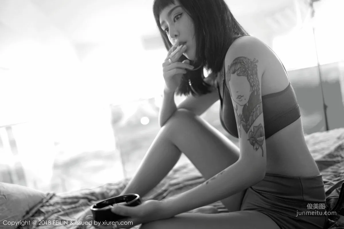 Zhao Yixuan, Cigarettes, Tattoos, Black and White Style Photos [FeiLin] VOL.129 Photo Set photo 19