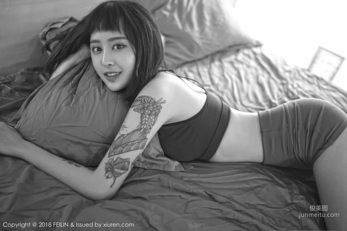 Zhao Yixuan, Cigarettes, Tattoos, Black and White Style Photos [FeiLin] VOL.129 Photo Set photo 11