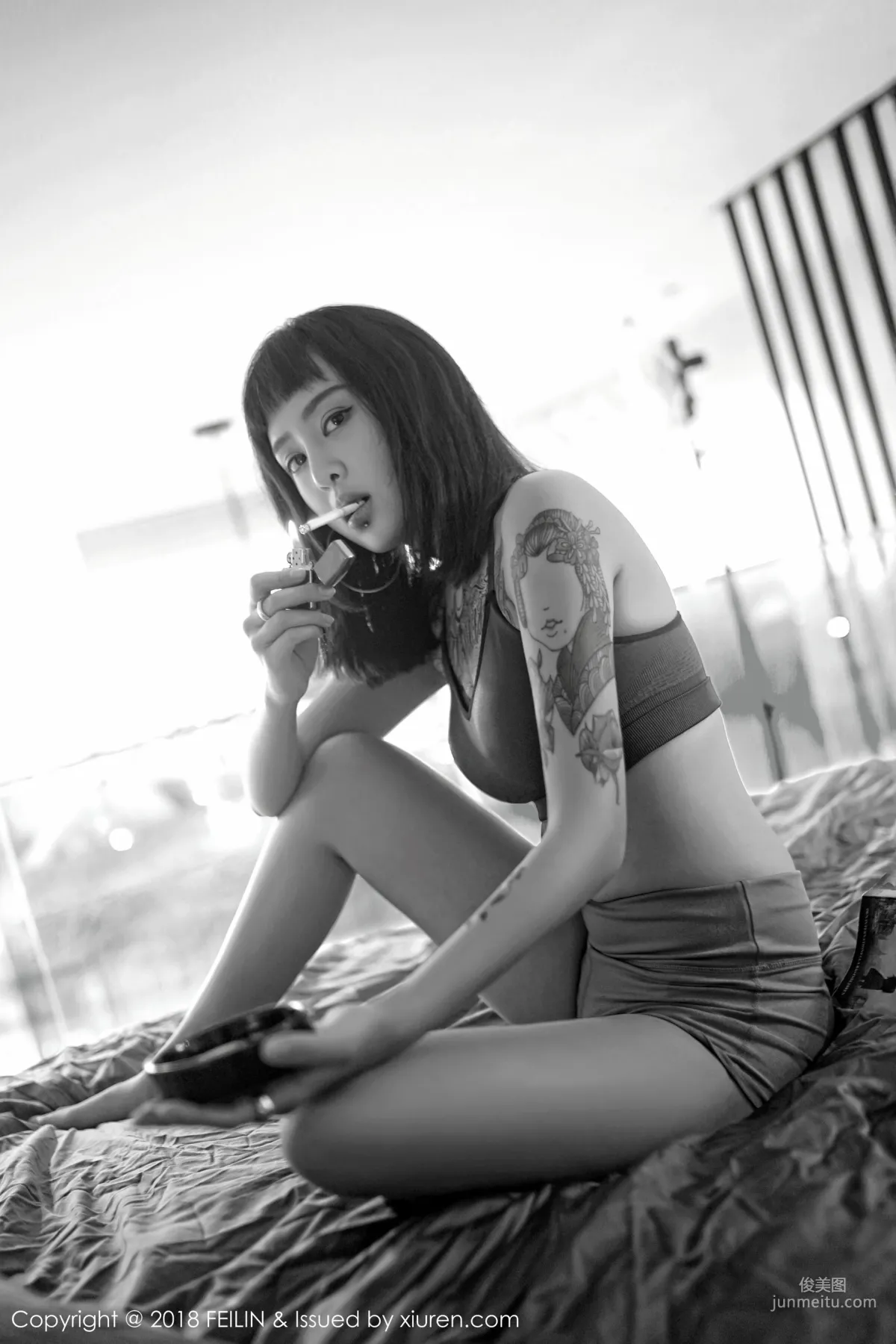 Zhao Yixuan, Cigarettes, Tattoos, Black and White Style Photos [FeiLin] VOL.129 Photo Set photo 16
