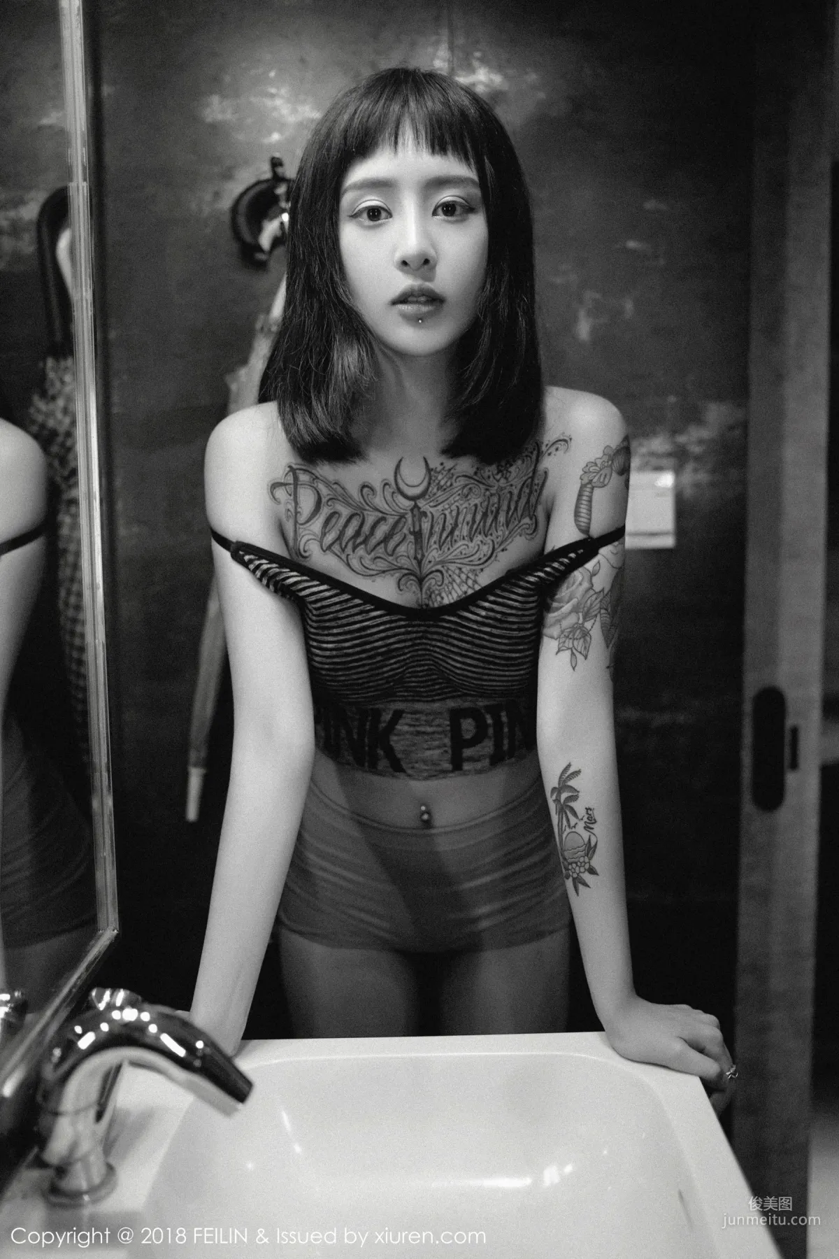 Zhao Yixuan, Cigarettes, Tattoos, Black and White Style Photos [FeiLin] VOL.129 Photo Set photo 38