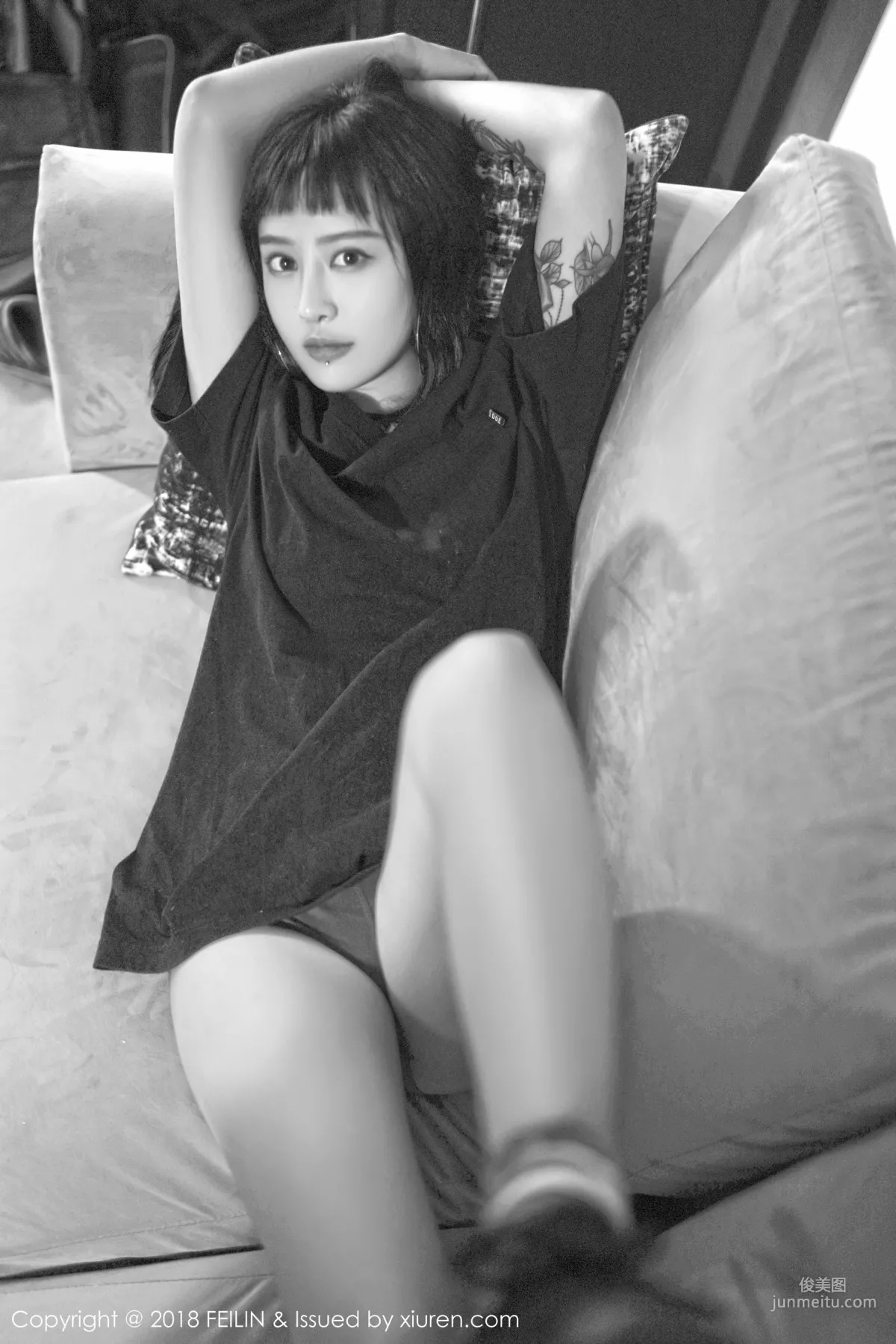 Zhao Yixuan, Cigarettes, Tattoos, Black and White Style Photos [FeiLin] VOL.129 Photo Set photo 21