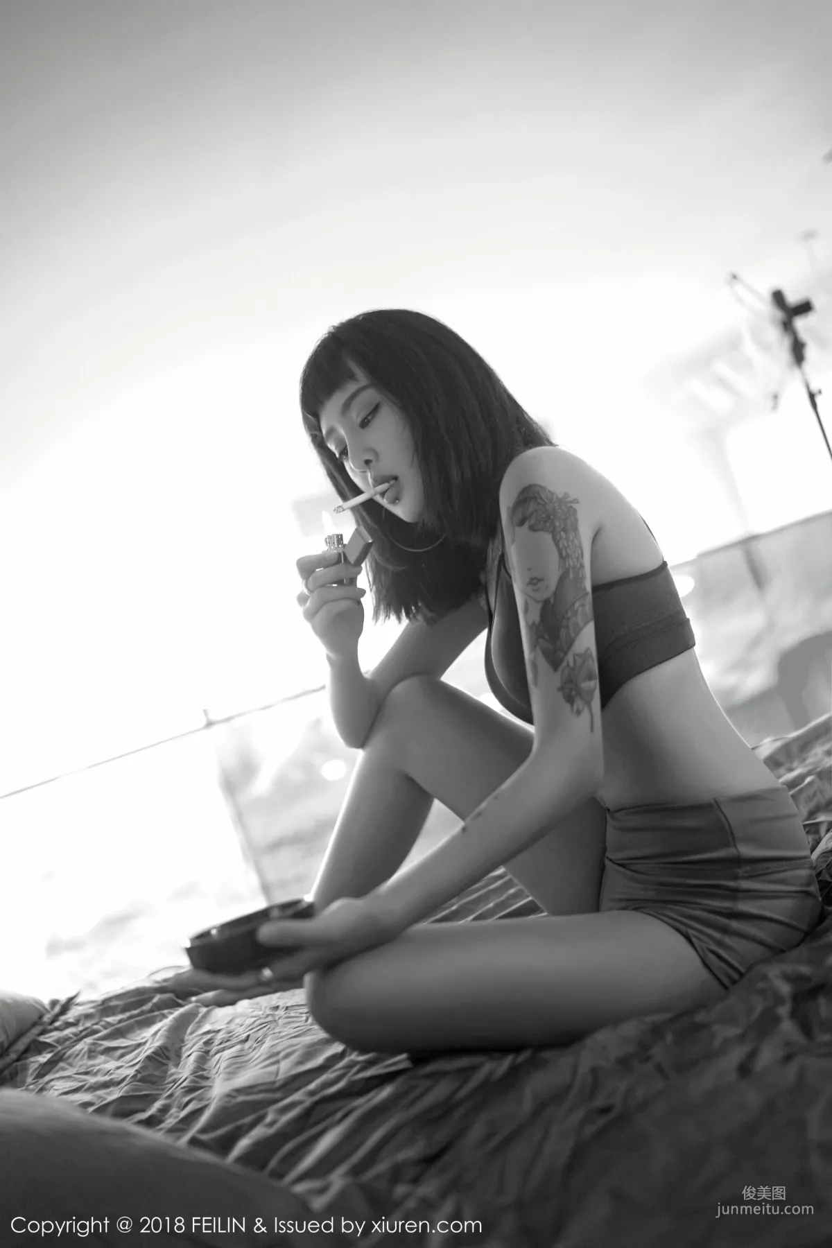 Zhao Yixuan, Cigarettes, Tattoos, Black and White Style Photos [FeiLin] VOL.129 Photo Set photo 15