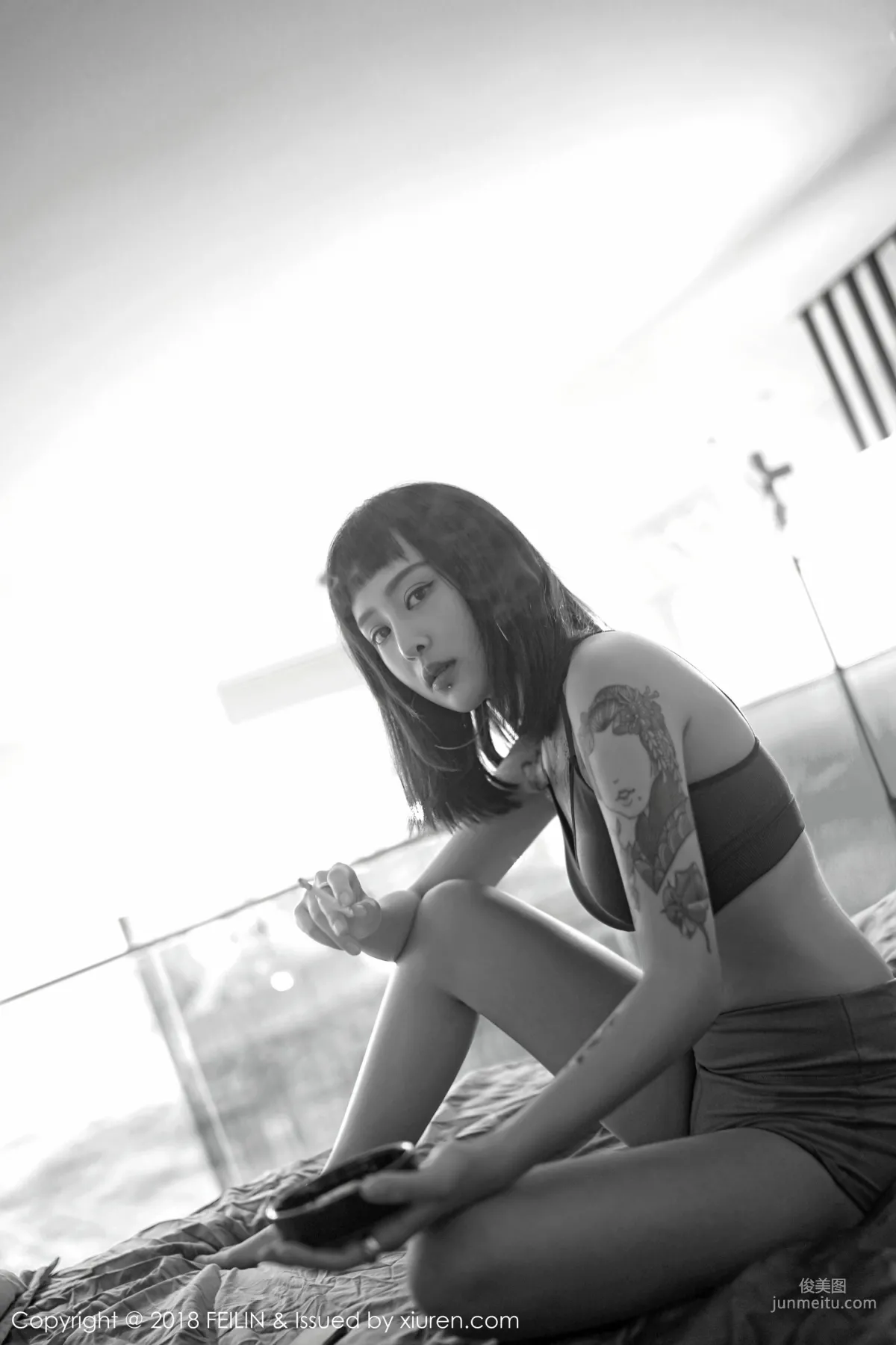 Zhao Yixuan, Cigarettes, Tattoos, Black and White Style Photos [FeiLin] VOL.129 Photo Set photo 18