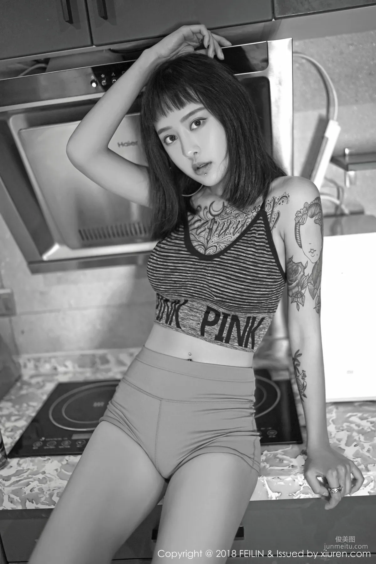 Zhao Yixuan, Cigarettes, Tattoos, Black and White Style Photos [FeiLin] VOL.129 Photo Set photo 33