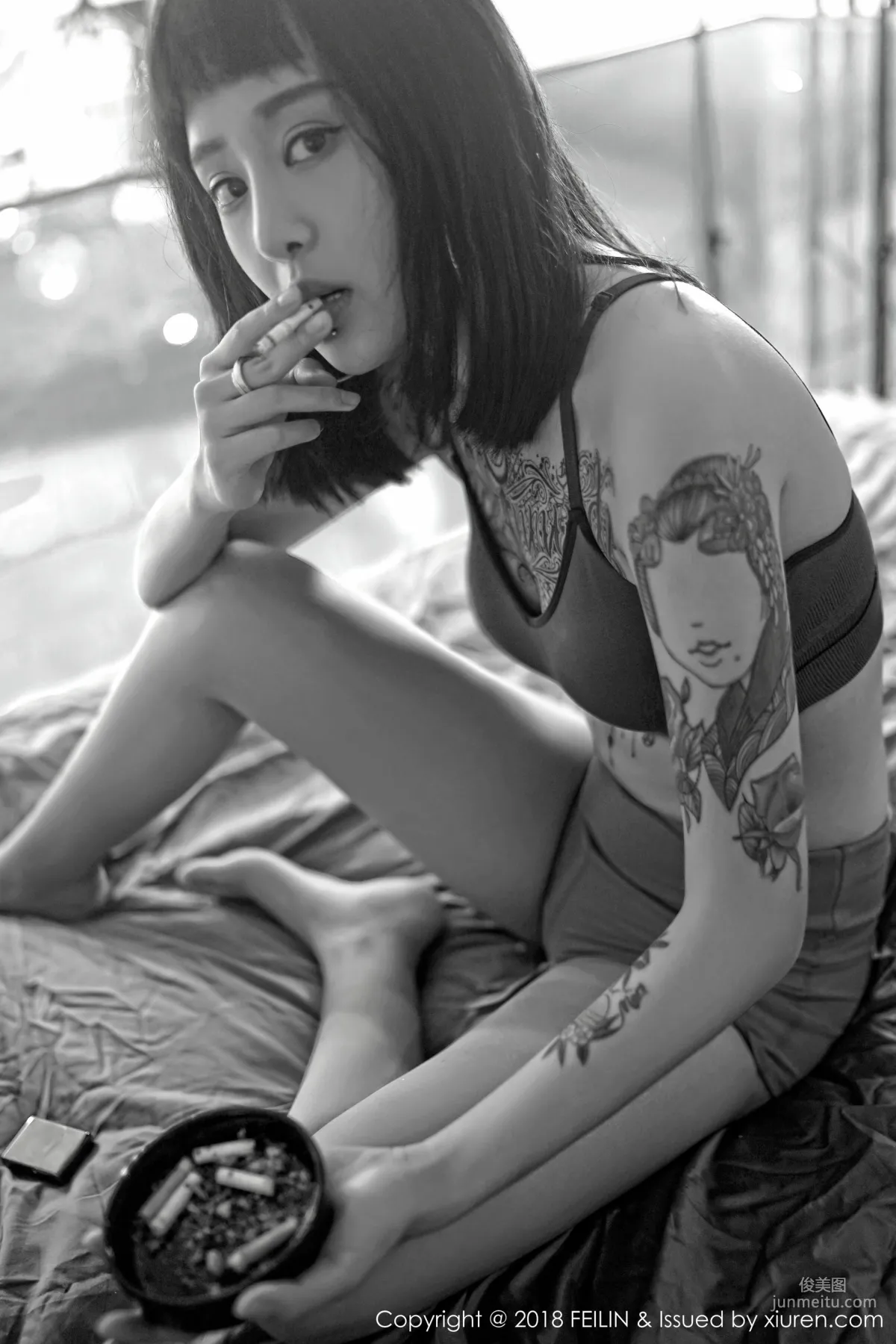 Zhao Yixuan, Cigarettes, Tattoos, Black and White Style Photos [FeiLin] VOL.129 Photo Set photo 20