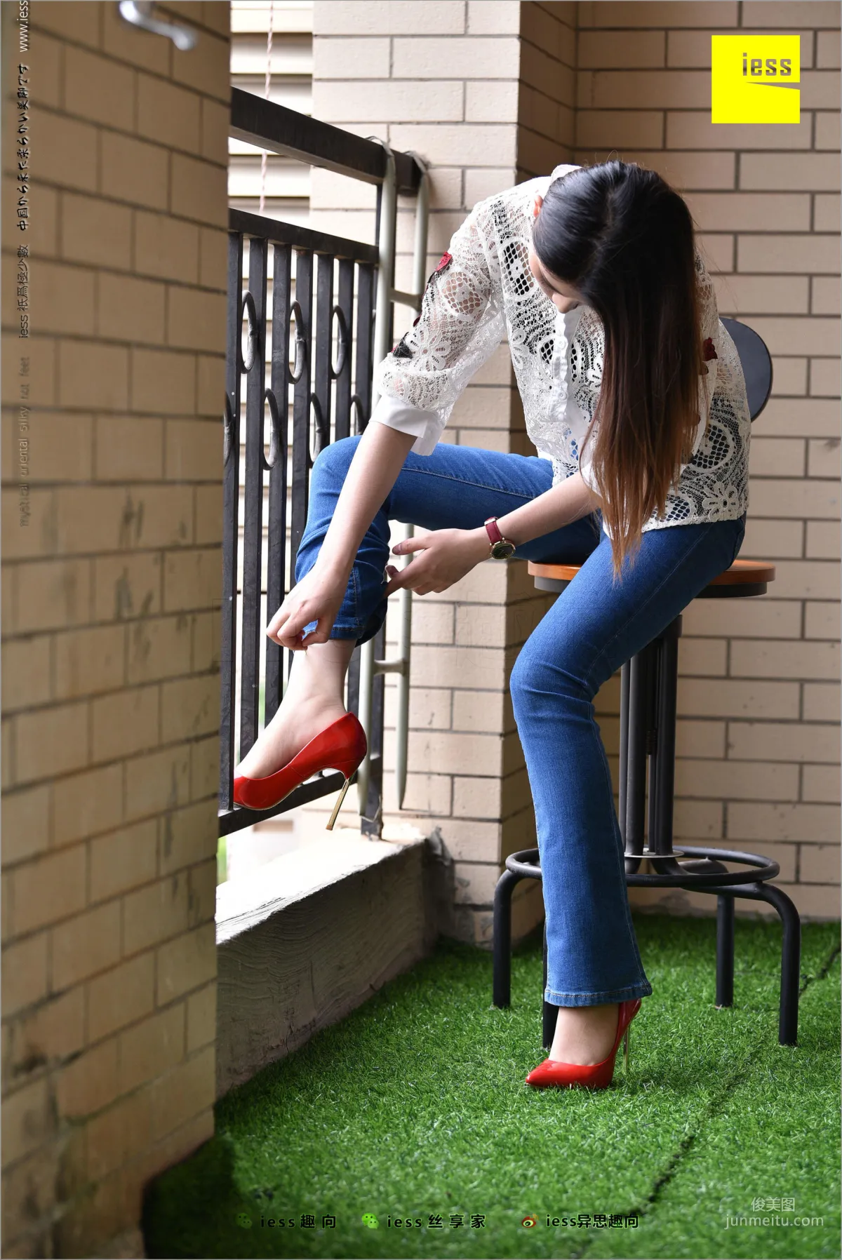 Guang Yan, Jeans, New Model and Red High Heels [IESS] Silk Stockings Bento 224 Photo Set photo 48