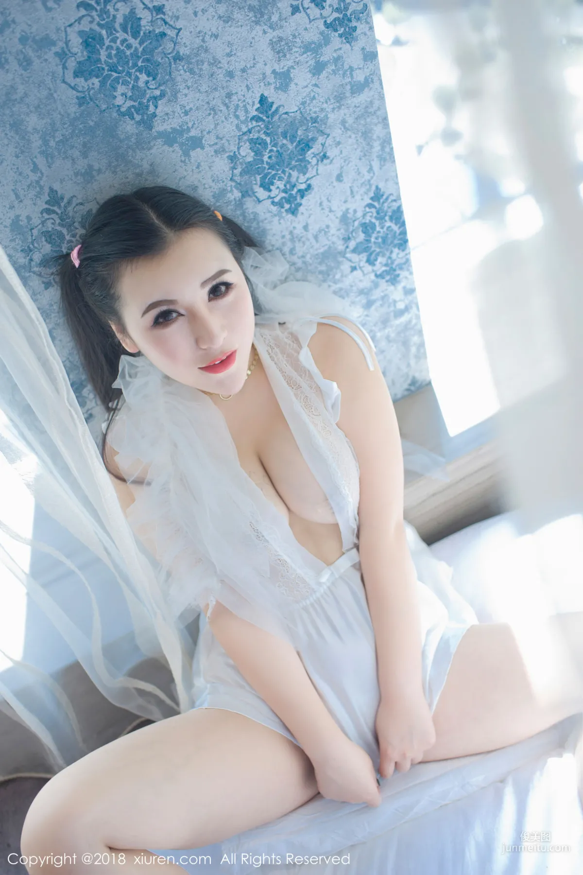 MODEL Yi Nuo Lace Open-Chest Pajamas and Blue School Swimsuit [XiuRen] No.1034 Photo Set photo 25