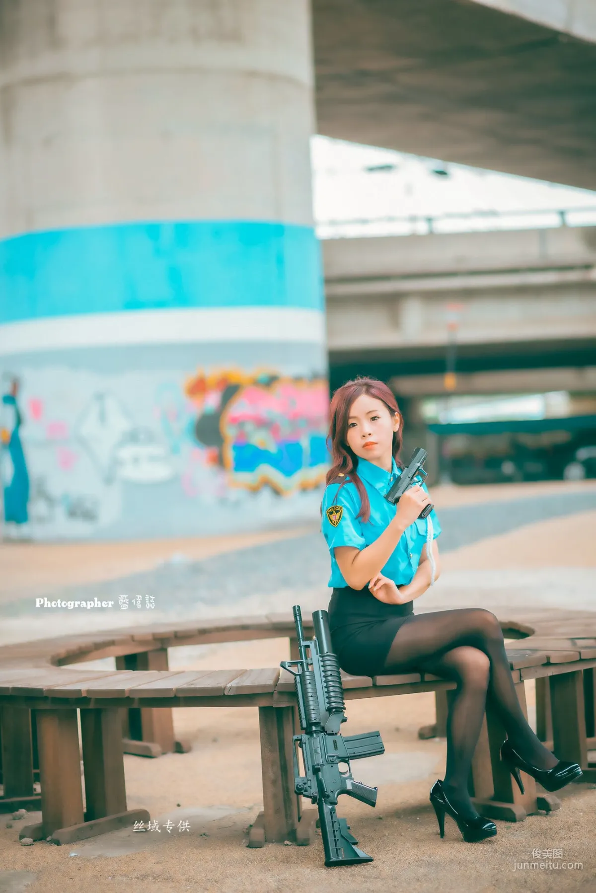 [Taiwan Beauties] Lai Xiaojing Under Zhongzhang Bridge (Female Police Officer Black Stockings) Photo Set photo 14