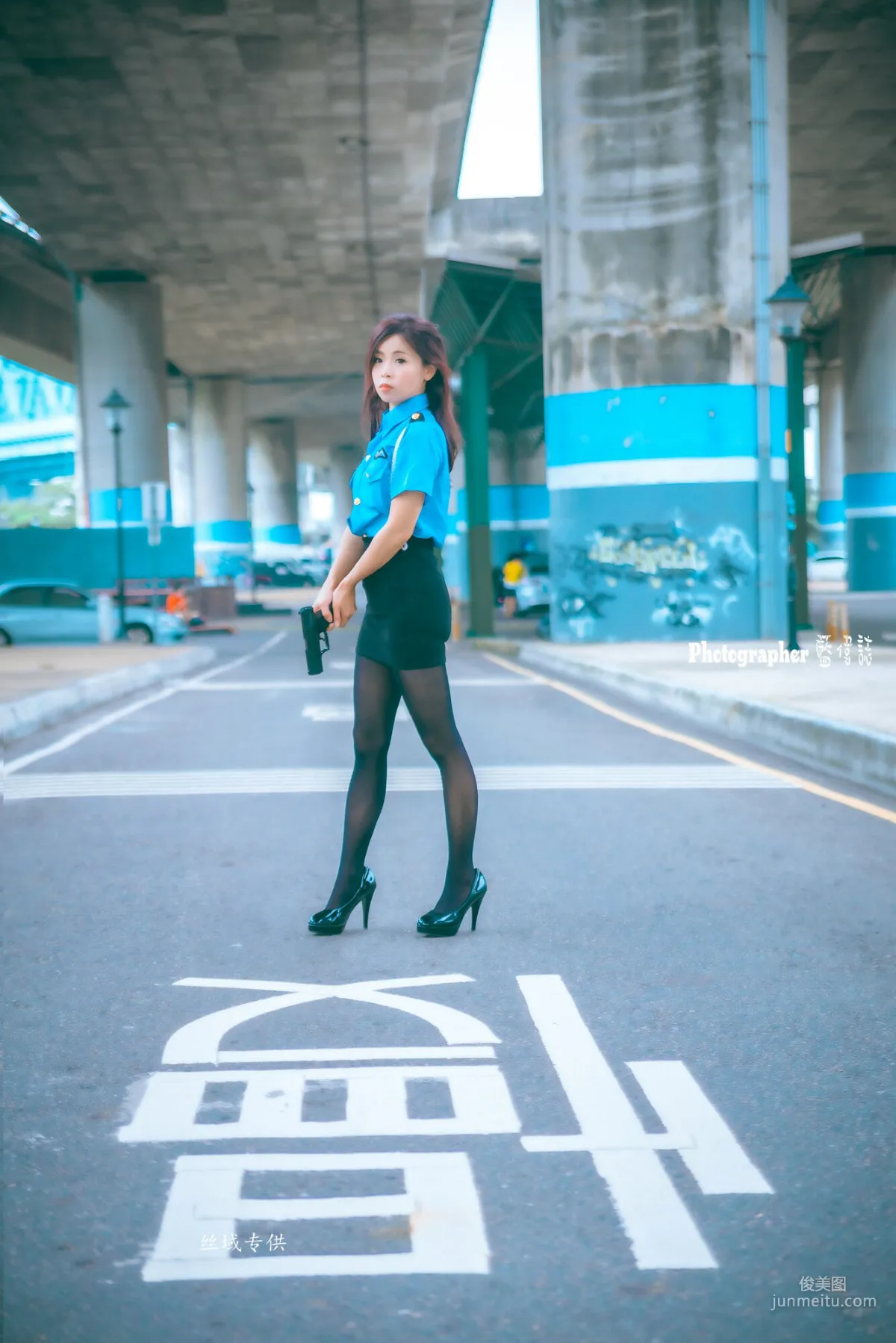 [Taiwan Beauties] Lai Xiaojing Under Zhongzhang Bridge (Female Police Officer Black Stockings) Photo Set photo 34