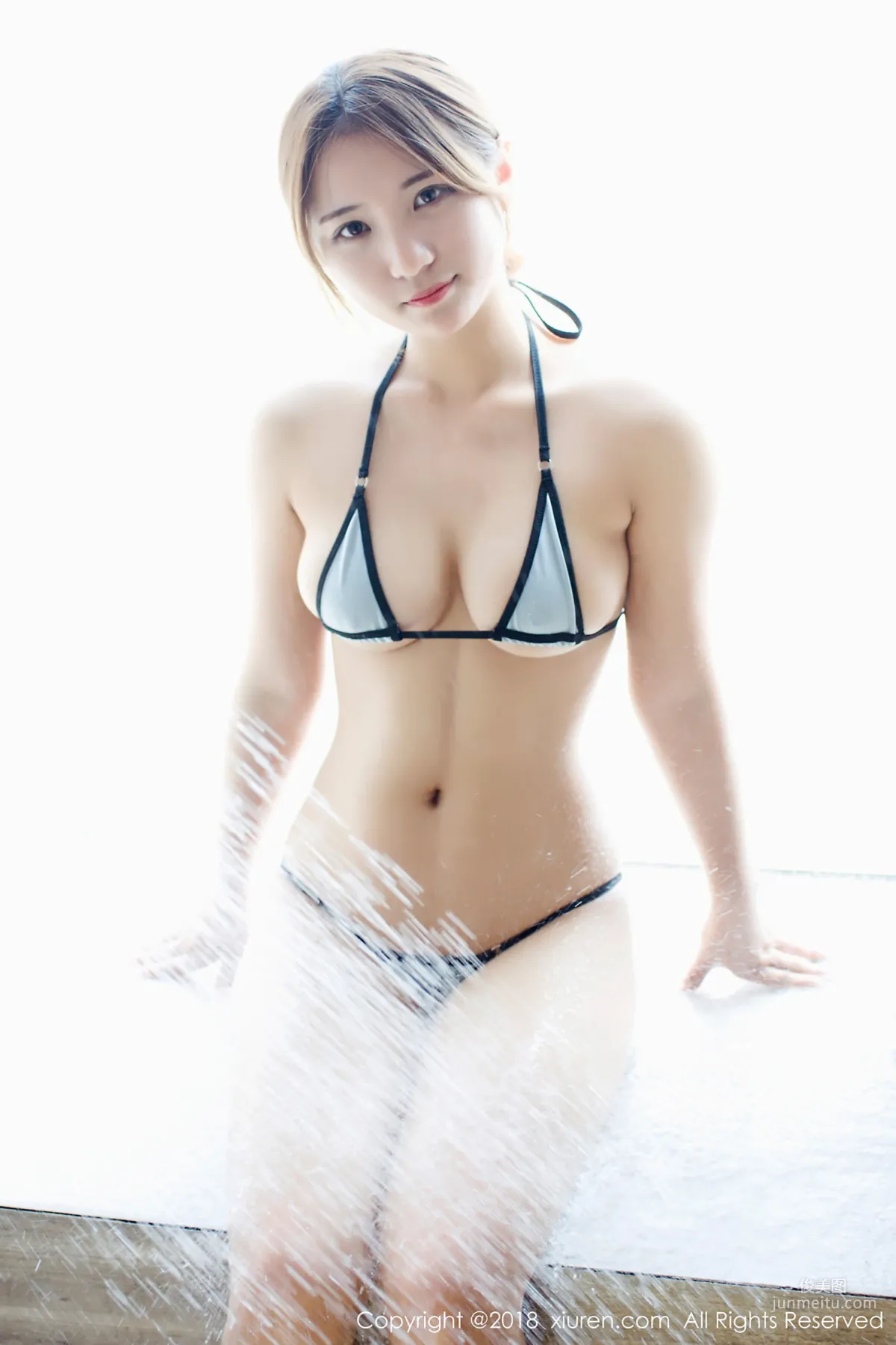 Jiujiu Aimee, Blue Bikini, Rain and Black Lace Maid Outfit [XiuRen] No.1225 Photo Set photo 2