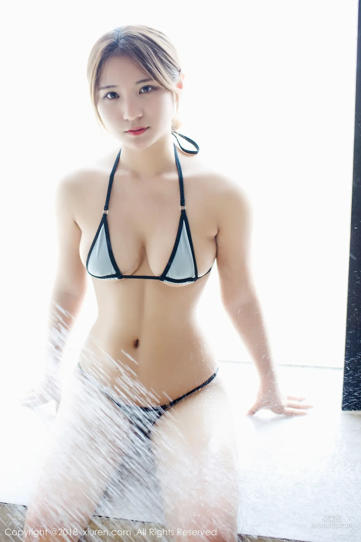 Jiujiu Aimee, Blue Bikini, Rain and Black Lace Maid Outfit [XiuRen] No.1225 Photo Set photo 4