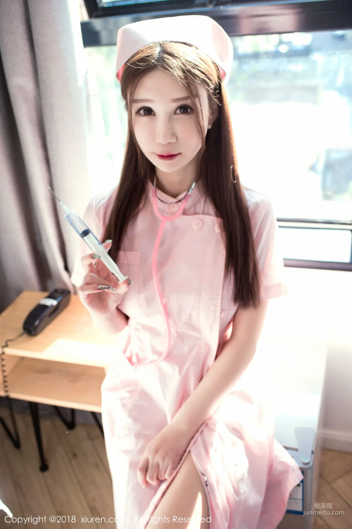 Li Mier "Pink Nurse Uniform and Black Lace Lingerie Stockings" [XiuRen] No.1245 Photo Set photo 10