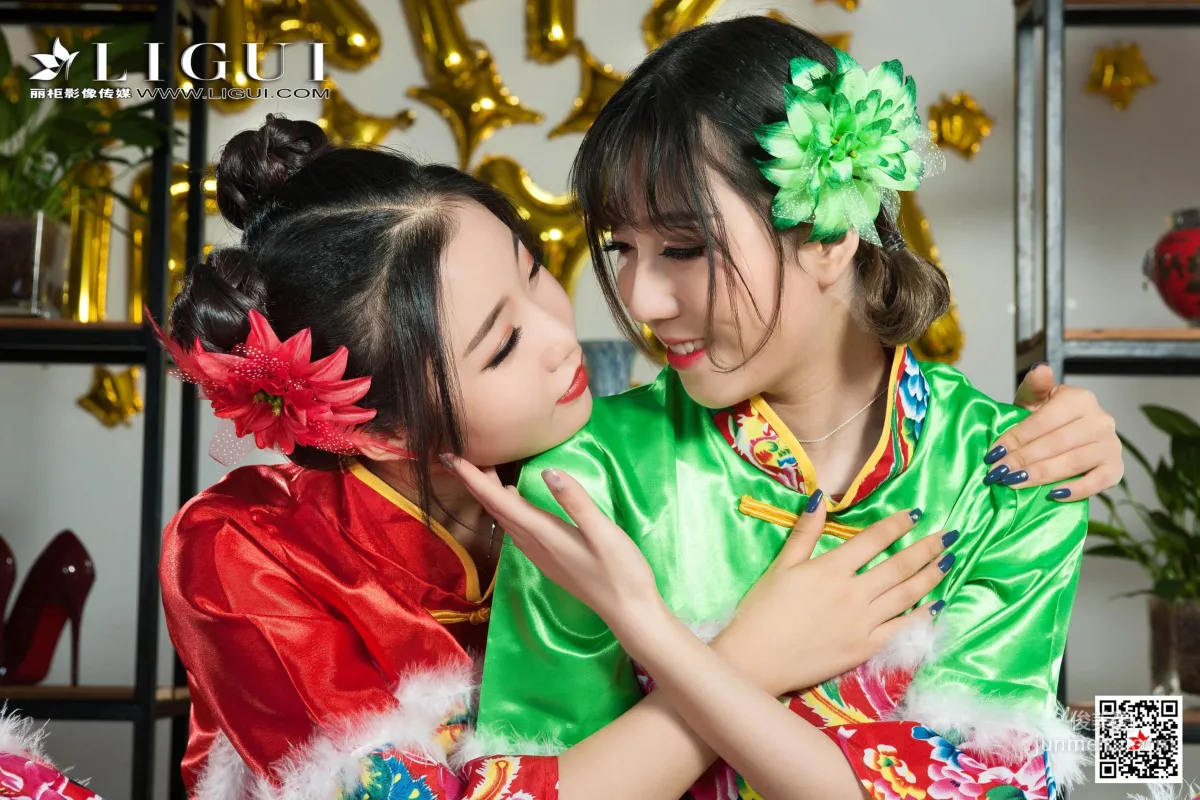 媛媛&魚妹《新春絲足福利》 [麗櫃Ligui] 網絡麗人 寫真集 77
