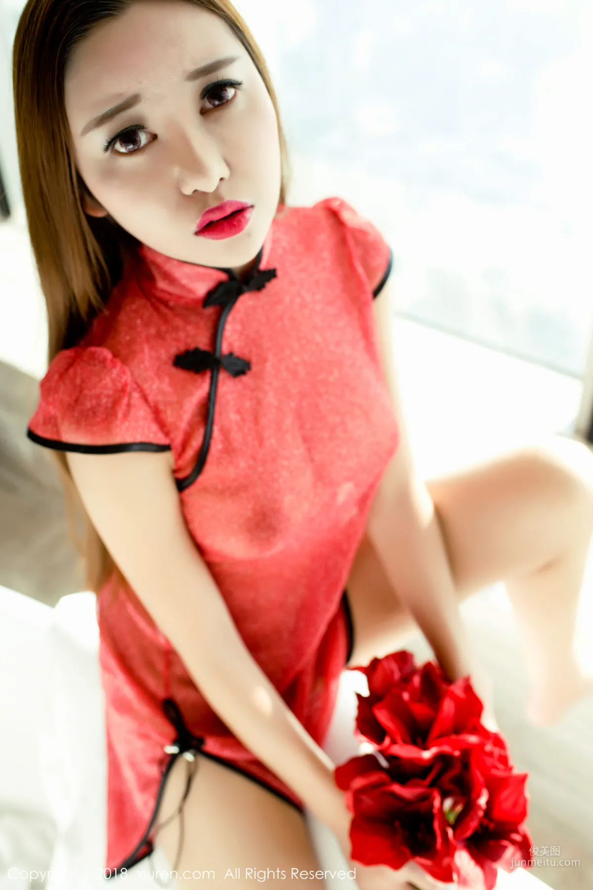 E-Cup Big-Bust Beauty @Li Zixi, Blue Strappy Bikini and Red Lace Transparent Qipao [XiuRen] No.1272 Photo Set photo 36