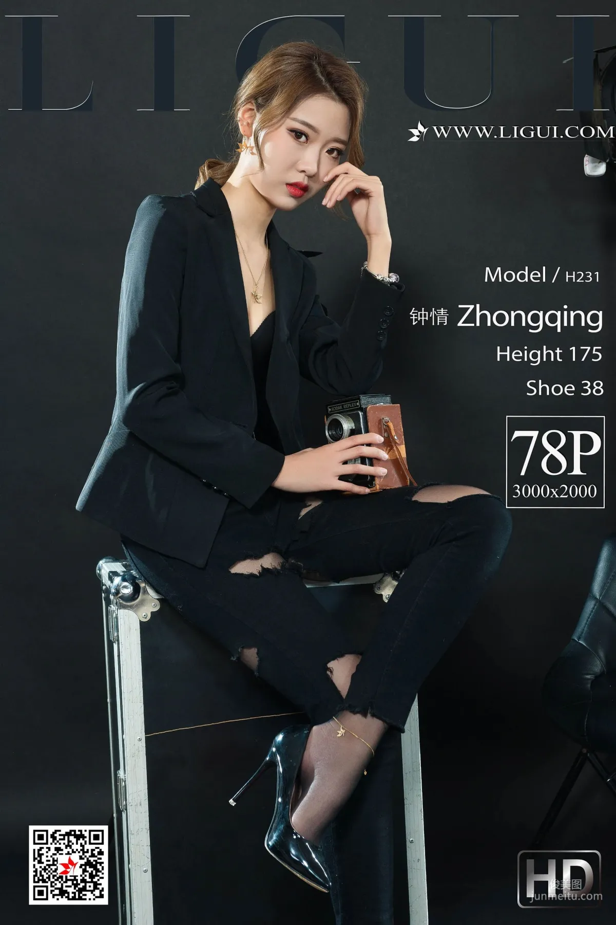 鐘情《破洞牛仔黑絲OL》 [麗櫃Ligui] 寫真集 79