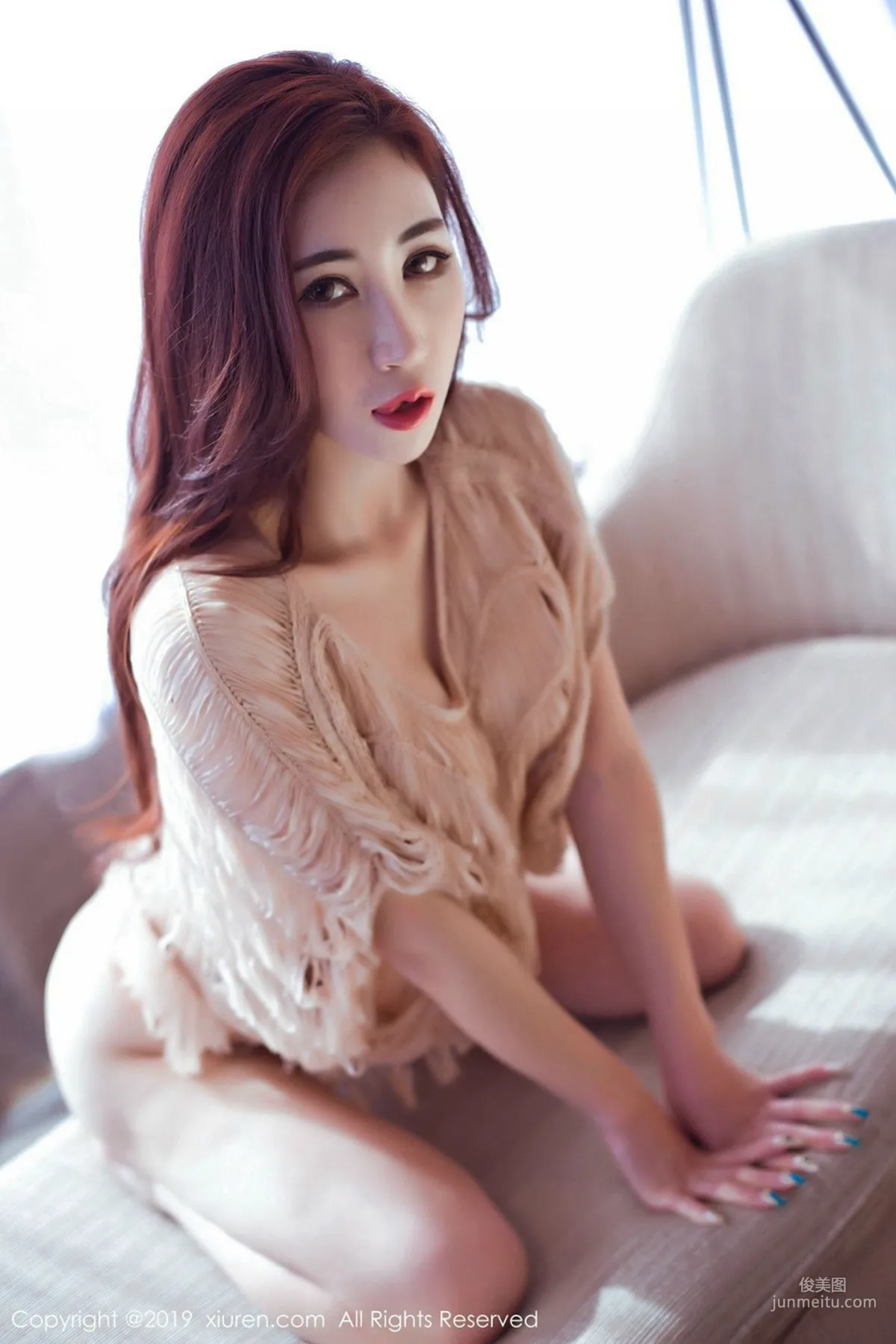 Sun Mengyao V, White Lace Maid Outfit and Flesh-Colored Knit Top [XiuRen] No.1350 Photo Set photo 33