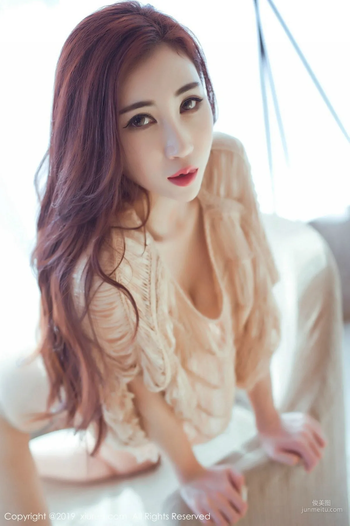 Sun Mengyao V, White Lace Maid Outfit and Flesh-Colored Knit Top [XiuRen] No.1350 Photo Set photo 22