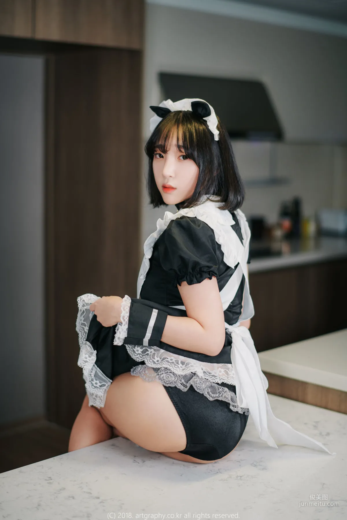 Big Bust Girl Jiang Renqing, Black Stockings Uniform + Maid Seduction [ARTGRAVIA] Photo Set photo 56